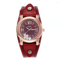 Montres-bracelets SMVPFemmes Robe Montre-bracelet Bracelet en cuir de vachette Montre Femme Rouleau Foret Quartz Dames Strass Casual Couple Watc