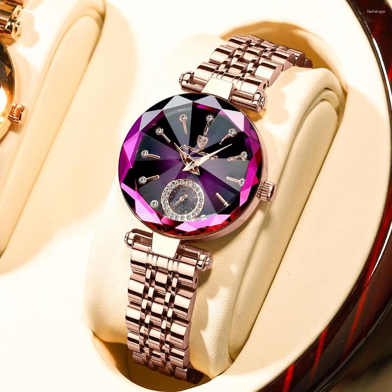 Montres-bracelets montre étincelante pour femmes luxe diamant coupe conception or Rose Quartz montre-Bracelet étanche marque de mode dames Bracelet