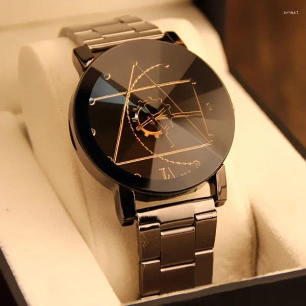 Relojes de pulsera Relojes para hombre de marca original espléndidos Reloj de engranaje creativo Banda de acero inoxidable negra Cuarzo Hombres Montre Homme