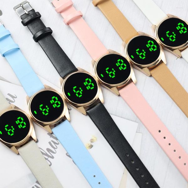 Relojes de pulsera deportivos digitales para mujer, correa de cuero, LED táctil electrónico, Reloj para mujer, Reloj para niña, Reloj femenino