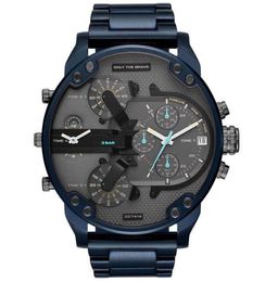 Montre-bracelets sport dz big cadran Men039s Watch Double Machine 7395 Bleu en acier bleu Quartz Watches Male Horloge Locomotive Relo8646382