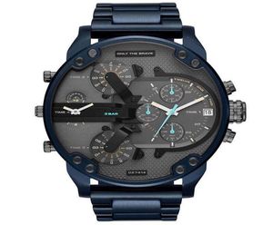 Montre-bracelets Sport DZ Big Dial Men039 Watch Double Machine 7395 Bleu en acier bleu Quartz Quartz Male