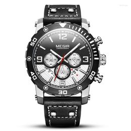 Polshorloges Sport Mens Kijkt Megir Watch Chronograph Quartz Clock Leather Luminous mannelijke polshorloge Relogio Masculino Fashion Gift for Men