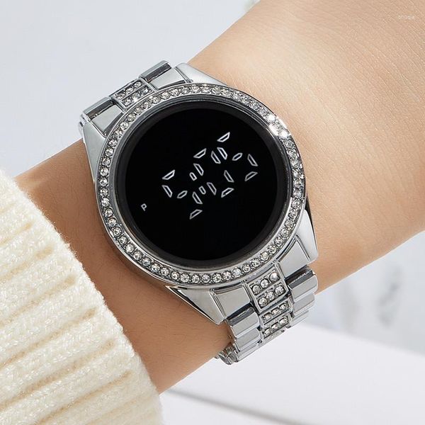 Relojes de pulsera Reloj deportivo para mujer Digital Led moda de lujo de acero inoxidable Reloj de pulsera redondo relojes electrónicos para mujer Reloj de señora Reloj Hombre