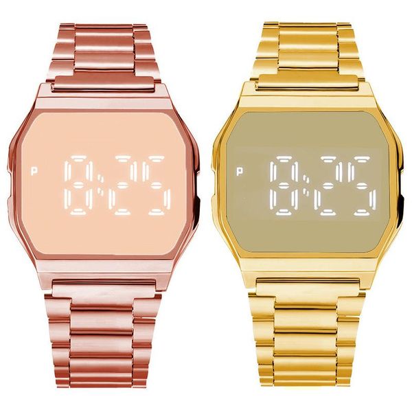 Relojes de pulsera Deporte Mujeres Hombres Unisex Lujo Pulsera de eslabones de acero inoxidable LED Relojes digitales para mujeres Reloj cuadrado para hombres de negocios Rel