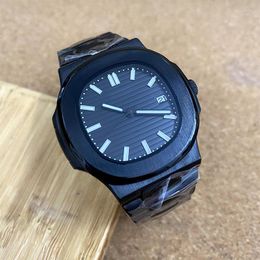 Polshorloges Sport Watch Black PVD Case 41mm Open Cover Back NH35 Beweging Lumineuze Saffier Glas Automatische mechanische datum