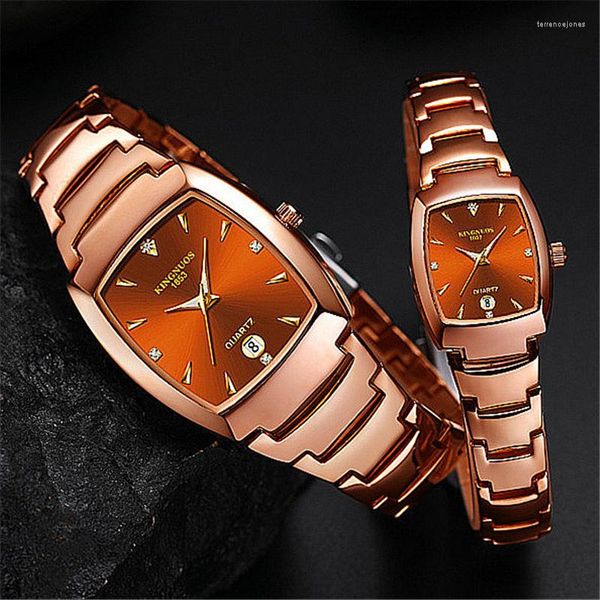 Montres-bracelets carré mode Couple montre hommes femmes or Rose Bracelet en acier inoxydable étanche horloge calendrier Date heure amoureux