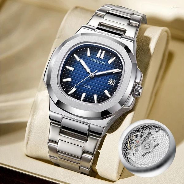 Montre-bracelets Square Fashion Mécanique Design Quartz Watch For Men Calendar Luminent Hands Luxury Inneild Innewless Steel Band-axé sur batterie