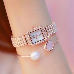 Montres-bracelets Carré Dames Montre Petit Cadran Plein Diamant De Luxe En Acier Inoxydable Femmes Montres À Quartz Étanche Or Rose Cadeaux Horloges