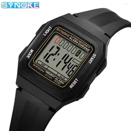 Montre-bracelets Square Men's Digital Watch Big Numbers Large Face Imperpose des montres LED imperméables Synoke Marque