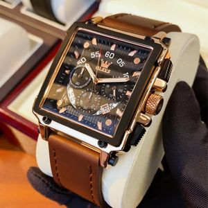 Montre-bracelets Square Screen Luxury Wrist Watch Men Original Brand Original étanche en cuir Strip Luminal Display Fashion Casual Business