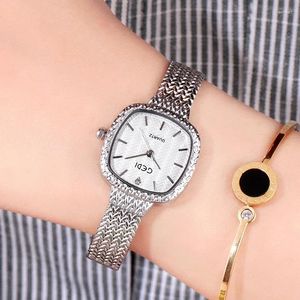 Horloges Vierkant dameshorloge Tarweoor Roestvrij stalen gaasband Quartz Automatische horloges Accessoires voor dames