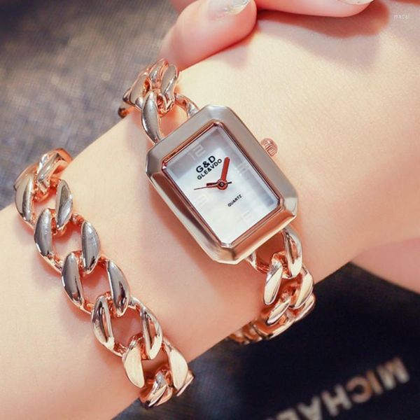 Relojes de pulsera, reloj de pulsera cuadrado para mujer, reloj de pulsera de cristal para mujer, reloj femenino, reloj dorado con diamantes para 2023