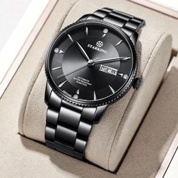 Relojes de pulsera Starking Brand Classic All Black Steel Band Relojes mecánicos Luminoso Impermeable Semanal Calendario Pantalla 2023 Reloj para hombres