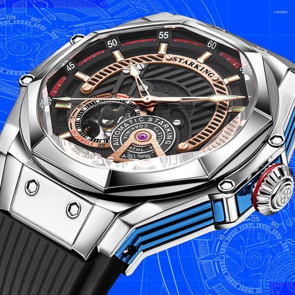 Relojes de pulsera Starking Relojes para hombre Top Sapphire Mirror Reloj mecánico automático de silicona Luminoso Reloj impermeable para hombres Reloj