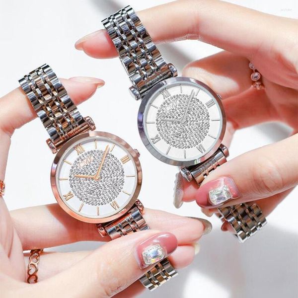 Relojes de pulsera Starry Sky Classic Rhinestone Reloj de cuarzo de lujo para mujer Relojes de pulsera de acero inoxidable de moda Reloj de regalo Relogios