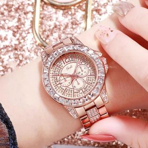 Montres-bracelets en acier ceinture diamant ensemble montre pour femme pleine femme mode quartz étanche