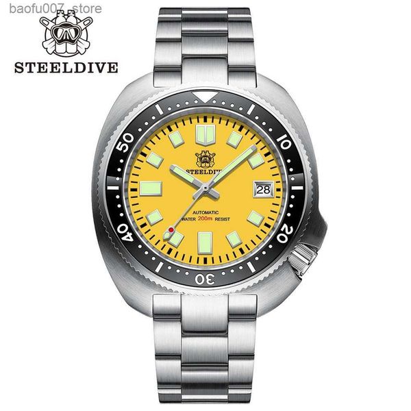 Montre-bracelets Steeldive Nouvelle arrivée SD1974 Jaune Cadrée noire Céramique SUPER LUMINENT NH35 AUTOMATIQUE 200M Dive avec fermoir moulu