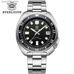 Polshorloges Steeldive SD1970 Datumfunctie Gemolen clasp 44 mm roestvrij staal 200m SHAPPROVEN NH35 6105 Turtle Automatische duikduiker