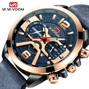 Stock de montres-bracelets ! ! Montre homme chronographe cuir étanche Sport homme horloge homme montre-bracelet