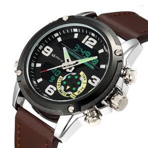Montres-bracelets Stryve marque hommes militaire cuir sport horloge lumineuse luxe double temps Quartz montres numériques étanche Reloj Hombre