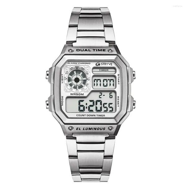 Relojes de pulsera Stryve Brand Square Fashion Digital Led Cuenta atrás Reloj Deportes Impermeable Hombres Reloj de acero inoxidable de lujo Relojes Hombre 2023