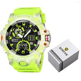 Relojes de pulsera STRYVE Marca Reloj Hombres Pantalla dual LED Reloj de pulsera analógico digital Cronómetro juvenil Deporte Electrónico Cuarzo Reloj masculino impermeable