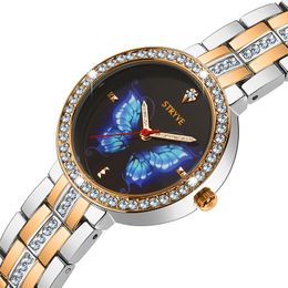 Polshorloges stryve de designer dames kijken alloeg mode vlinder kristallen wijzerplaat waterdichte kwarts luxe dames horloges met gratis armbanden