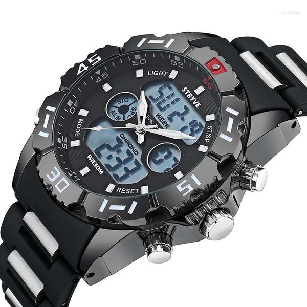 Montres-bracelets Stryve Sport montre hommes militaire grand cadran étanche Led analogique mâle horloge Quartz numérique double affichage poignet