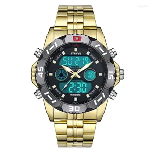 Polshorloges stryve topmerk sport quartz pols horloge mannen militaire waterdichte horloges led digitale polshorloge klok mannetje