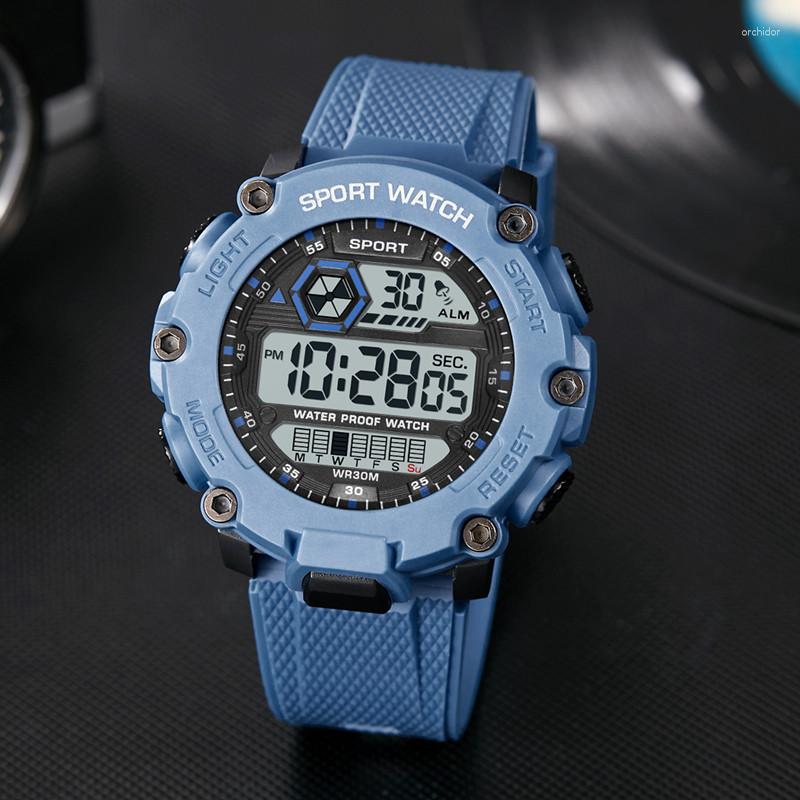 Relojes de pulsera Estudiante Reloj electrónico Unisex Deporte Multifunción Militar Deportes Impermeable Luminoso LED Digital Hombres Gran Dial