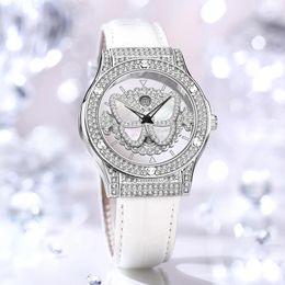 Montres-bracelets Style Circulaire Rêve Papillon Montre Fille Étanche Luxe Femmes Pleine Perceuse Grand Cadran Quartz