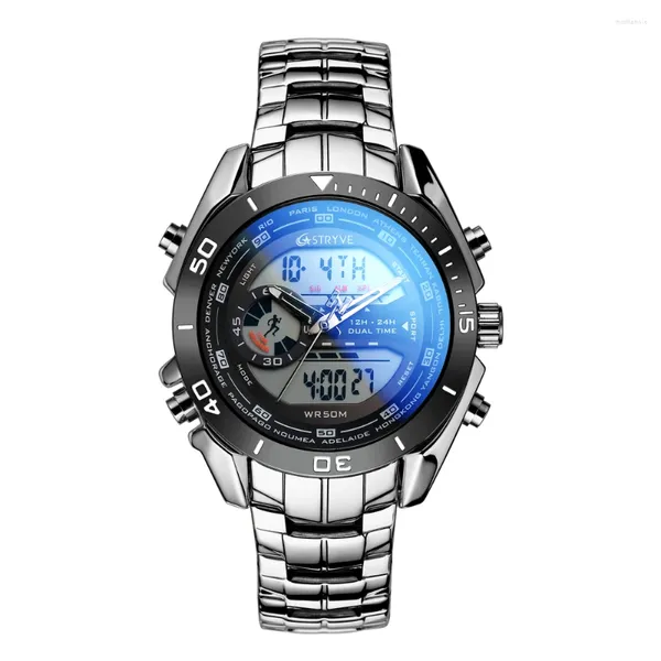 Relojes de pulsera STYRVE Marca Hombres Reloj deportivo 50M Impermeable Acero inoxidable Lujo Japón 2035 Movimiento Cuarzo Relojes digitales Montre Homme