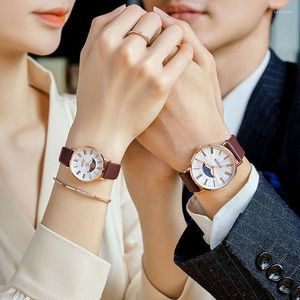 Montres-bracelets SunMoon Julius Montre pour hommes Femme Couple Lovers Horloge Mode Heures Véritable Cuir Simple Garçon Fille Naissance