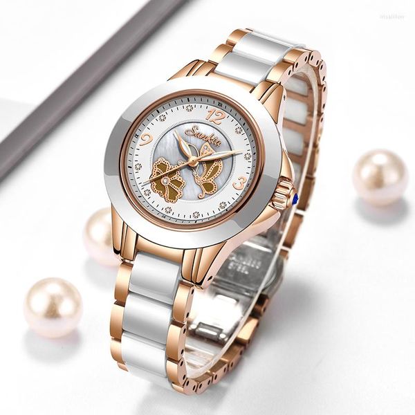 Montres-bracelets SUNKTA montre en cristal de luxe femmes étanche or Rose Bracelet en acier dames montres-bracelets Top marque Bracelet horloge Relogio