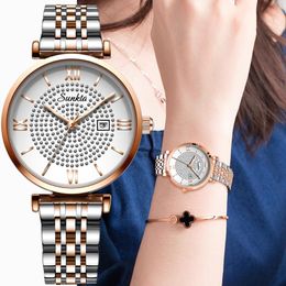 Montres-bracelets Sunkta femmes montres en acier inoxydable montre femme affaires mode décontracté étanche Quartz boîte