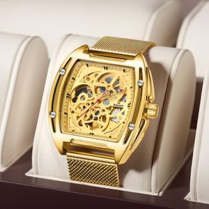 Polshorloges swish ontwerp automatisch horloge luxe gouden holle mechanische roestvrijstalen waterdichte heren relogio masculino 239d