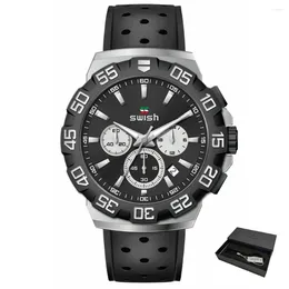 Muñecos de pulsera Swish Military Sport Watch para hombres Black Blue Orange Cronograph Fashion Regalo Reloj Calendario Caja de goma