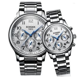 Polshorloges Zwitserland Binger Binger Men's Automatic Mechanical en dameskwarts horloges sapphire waterdichte paar klok B-603M/w