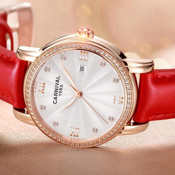 Montres-bracelets Suisse Carnaval Montre Femme Automatique Mécanique Dames Montres Diamant Saphir Étanche Horloge C6806-11Wristwatches Wri