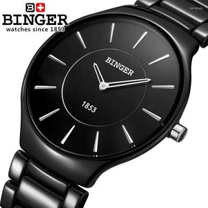 Relojes de pulsera Suiza Masculino Binger Space Cerámica Cuarzo Reloj para hombres Amantes Estilo Reloj resistente al agua B8006B-5WristwatcWristwatches