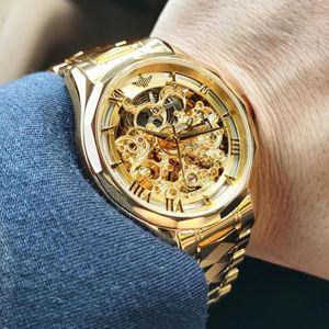 Montre-bracelets Suisse OUPINKE LUXEUR HOMMES MENSEMENTS GOLD SKELETON MECHANIQUE Automatique Sapphire imperméable Wristwatch Montre Homm 2818