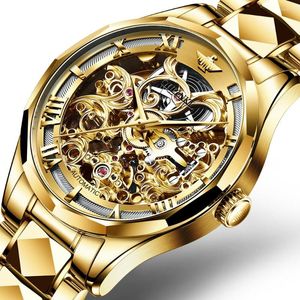 Horloges Zwitserland OUPINKE Luxe Mannen Horloges Goud Skeleton Mechanisch Horloge Automatische Saffier Waterdicht Horloge Montre233B