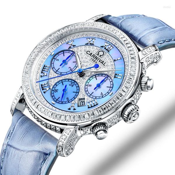 Relojes de pulsera Suiza Relojes Carnival Full Diamond Watch Mujeres Japón Miyota Automático Mecánico Zafiro Reloj C86905-4