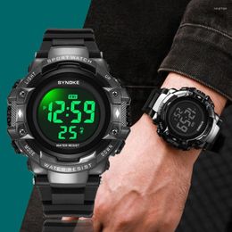 Horloges Synoke Zwarte Digitale Horloges Voor Mannen Grote Wijzerplaat Horloge 50M Waterdichte Wekker Stopwatch Relogio Masculino 2023