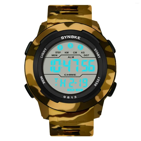 Relojes de pulsera SYNOKE Camuflaje Militar Reloj deportivo Hombre 5BAR Relojes impermeables para hombres 9813B Digital Relogio Masculino