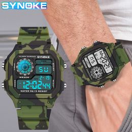 Polshorloges Synoke Men's Digital Watch Fashion Camouflage Militaire polshorloge waterdichte horloges Running Clock Relogio Masculino 230410