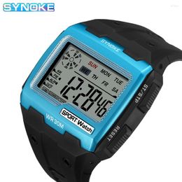 Horloges SYNOKE Sport Herenhorloge Waterdicht Chronograaf Grote vierkante wijzerplaat Multifunctioneel alarm Digitaal Relogio Masculino