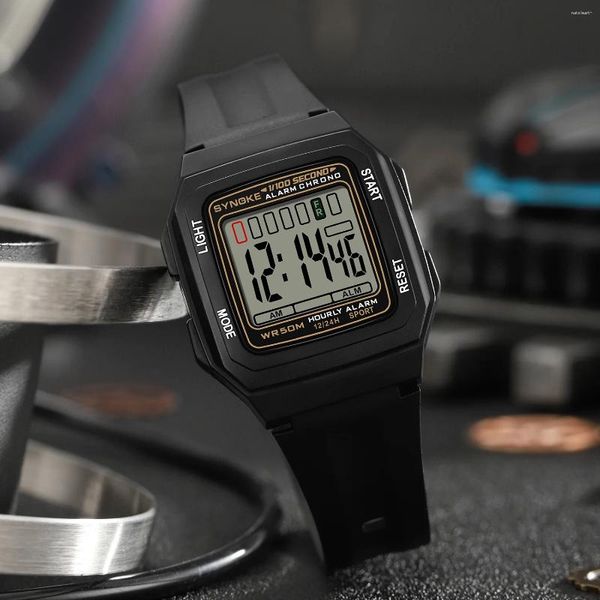 Montre-bracelets Synoke Square Fashion Student multifonctionnel Watch Sports Chronograph Alarm ALARM Electronic