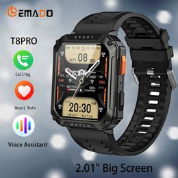 Relojes de pulsera T8 Pro Reloj inteligente militar al aire libre Hombres Bluetooth Llamada Deporte Smartwatch 2.01 pulgadas Pantalla grande Asistente de voz Relojes de fitness 24329